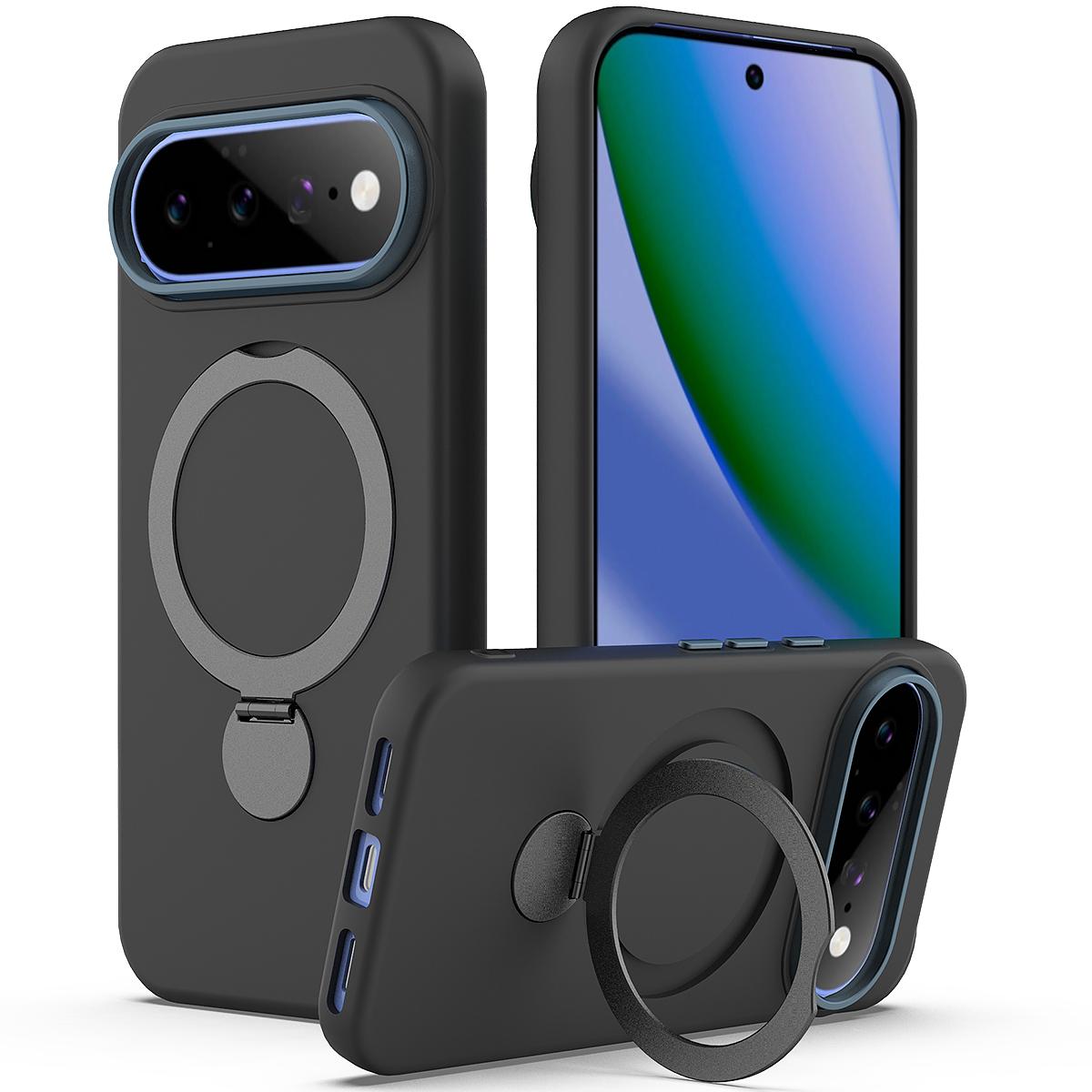 For Google Pixel 11 Pro XL/10 Pro XL Gen1.5 Pivot Ring Holder TPU Hybrid PC Phone Case - Black - EDA009934101C