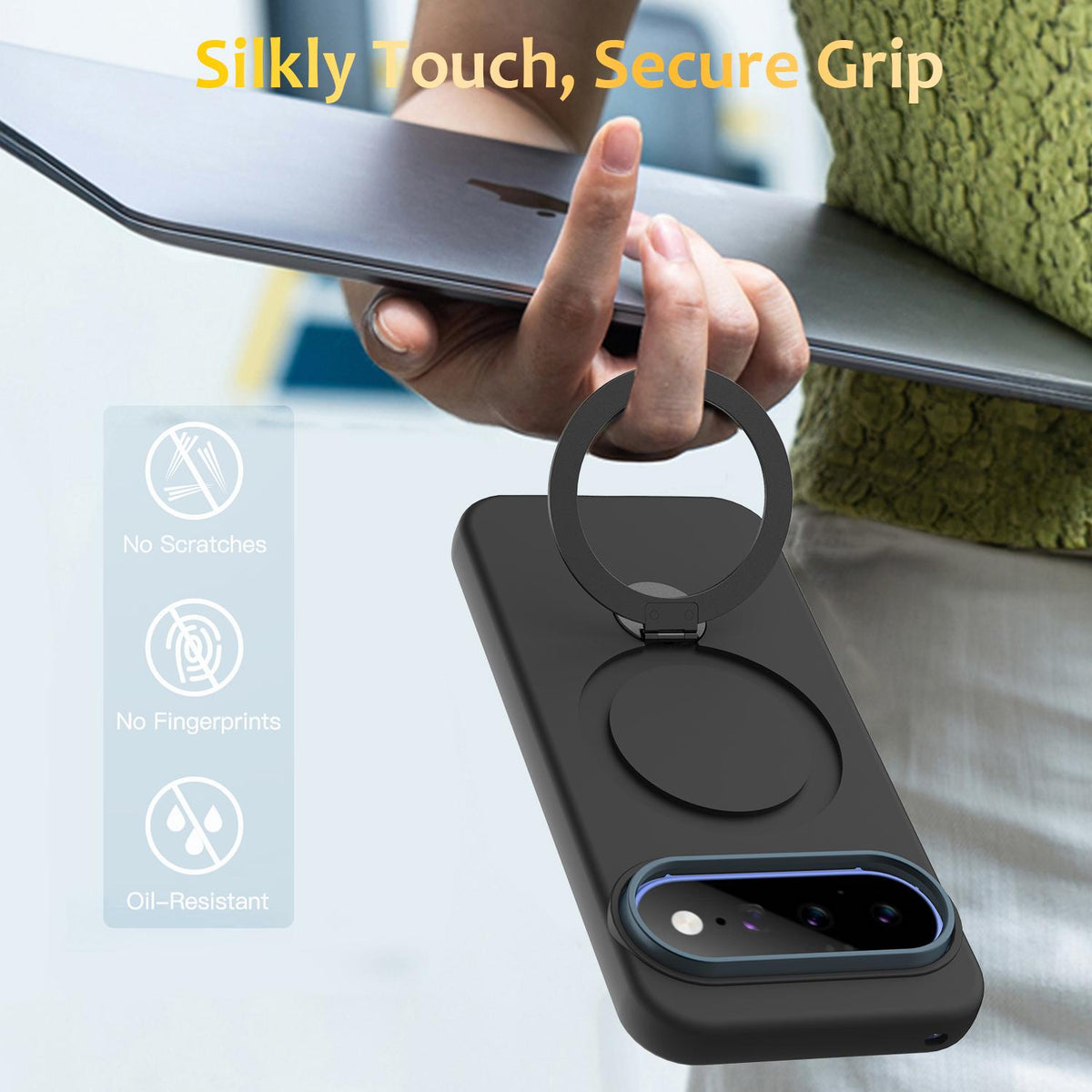 For Google Pixel 11 Pro XL/10 Pro XL Gen1.5 Pivot Ring Holder TPU Hybrid PC Phone Case - Black - EDA009934101C