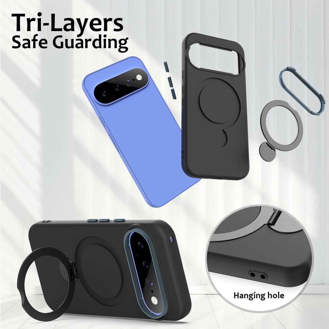 For Google Pixel 11 Pro XL/10 Pro XL Gen1.5 Pivot Ring Holder TPU Hybrid PC Phone Case - Black - EDA009934101C