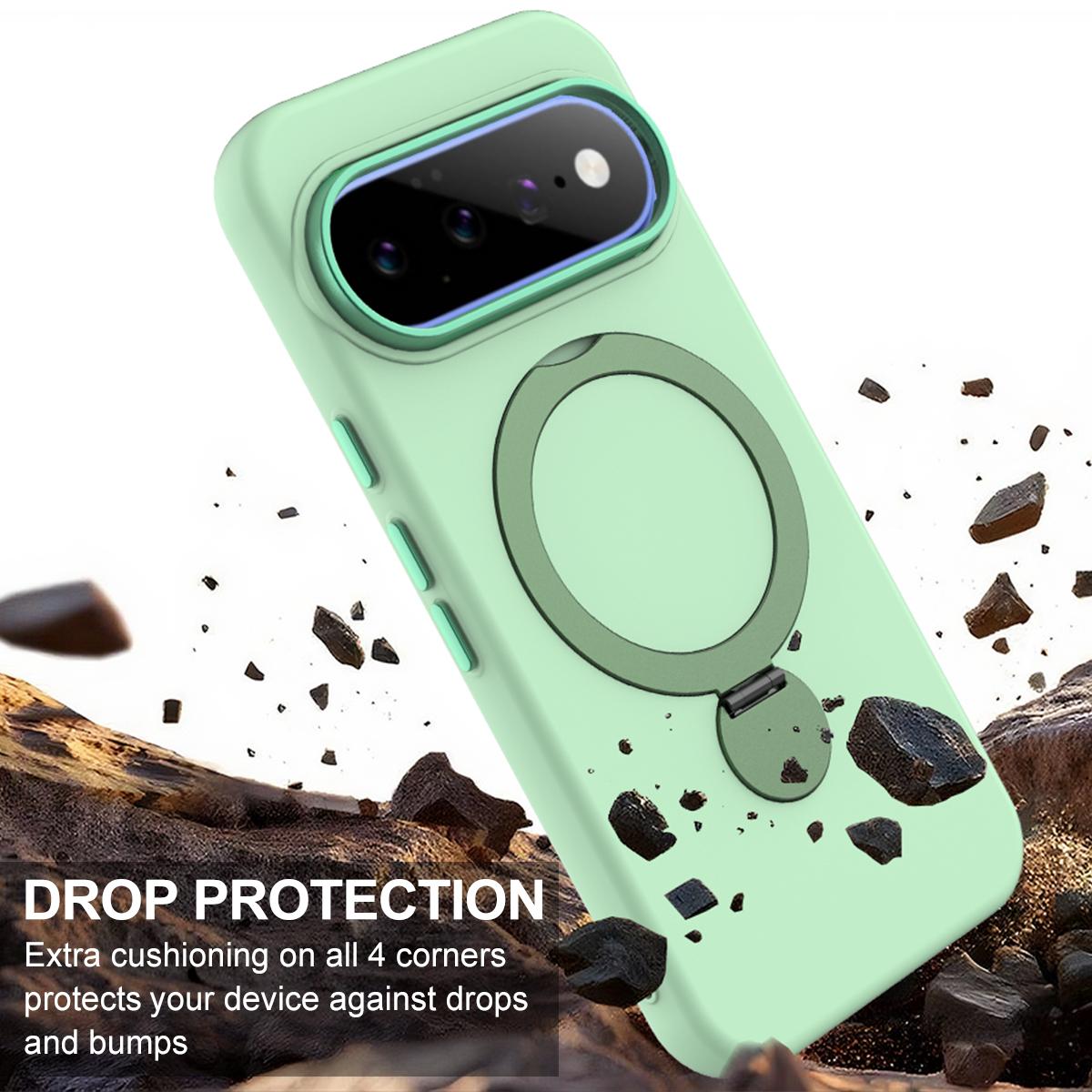 For Google Pixel 11 Pro XL/10 Pro XL Gen1.5 Pivot Ring Holder TPU Hybrid PC Phone Case - Green - EDA009934101D