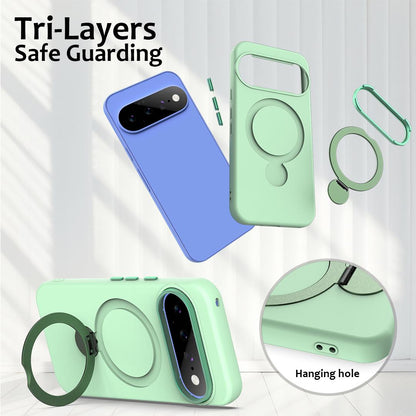 For Google Pixel 11 Pro XL/10 Pro XL Gen1.5 Pivot Ring Holder TPU Hybrid PC Phone Case - Green - EDA009934101D
