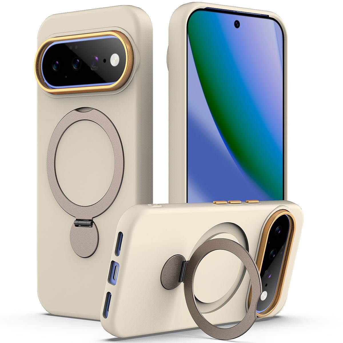 For Google Pixel 11 Pro XL/10 Pro XL Gen1.5 Pivot Ring Holder TPU Hybrid PC Phone Case - Apricot - EDA009934101E