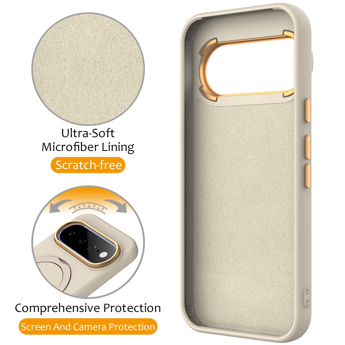 For Google Pixel 11 Pro XL/10 Pro XL Gen1.5 Pivot Ring Holder TPU Hybrid PC Phone Case - Apricot - EDA009934101E