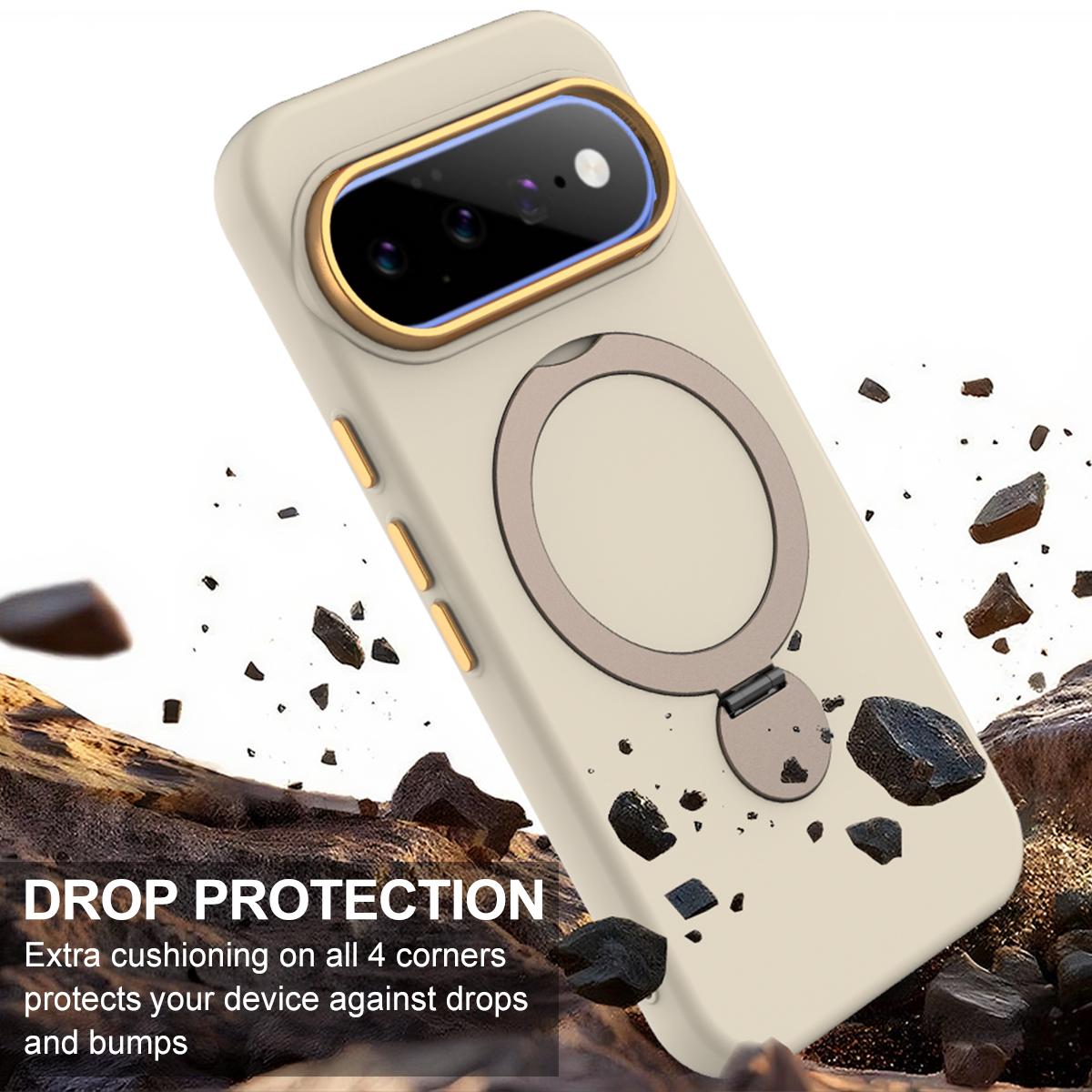 For Google Pixel 11 Pro XL/10 Pro XL Gen1.5 Pivot Ring Holder TPU Hybrid PC Phone Case - Apricot - EDA009934101E