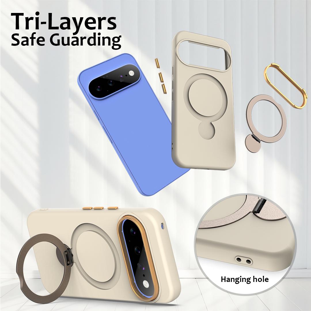 For Google Pixel 11 Pro XL/10 Pro XL Gen1.5 Pivot Ring Holder TPU Hybrid PC Phone Case - Apricot - EDA009934101E