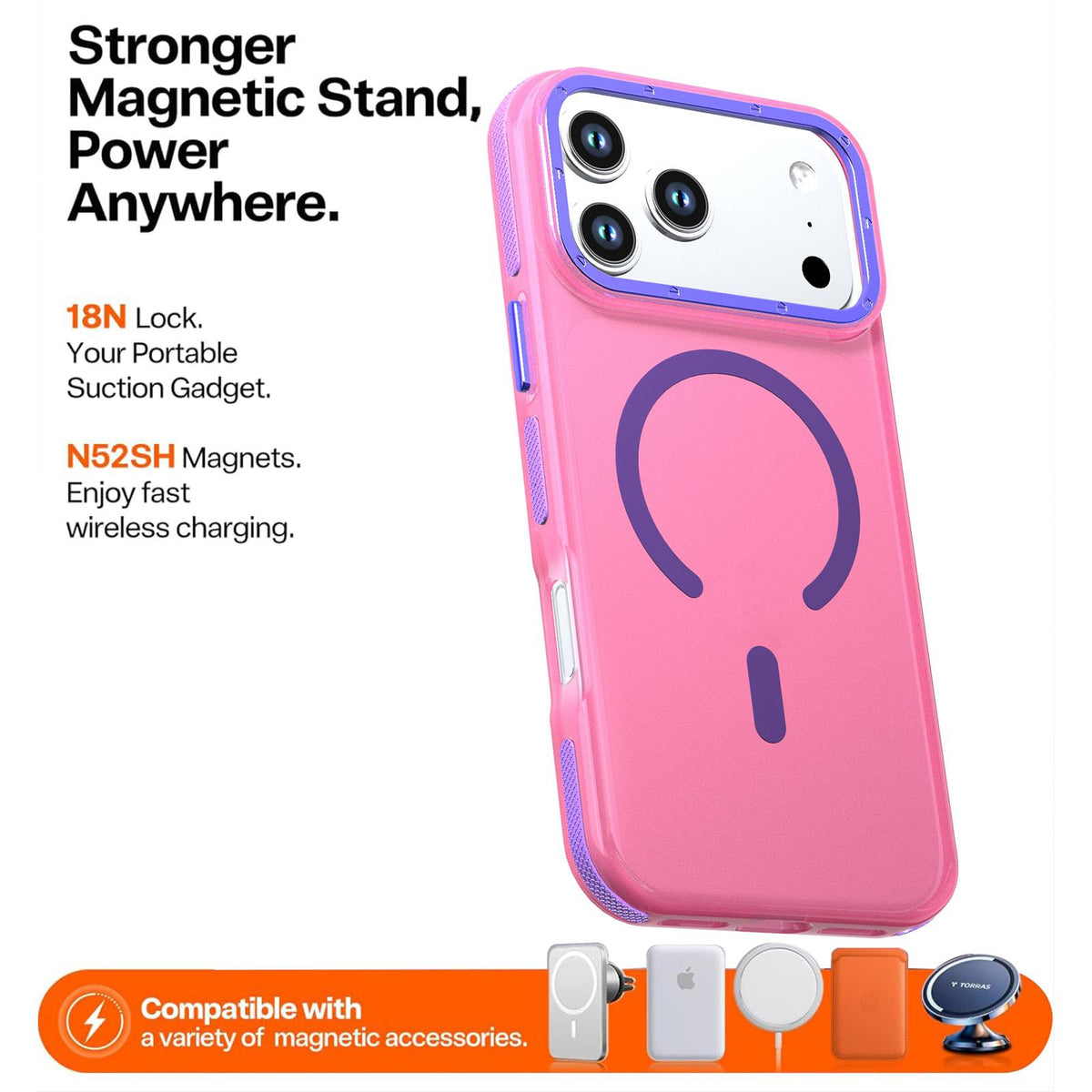 For iPhone 18 Pro Two-tone Contrast Magnetic Phone Case - Pink - EDA009934502B