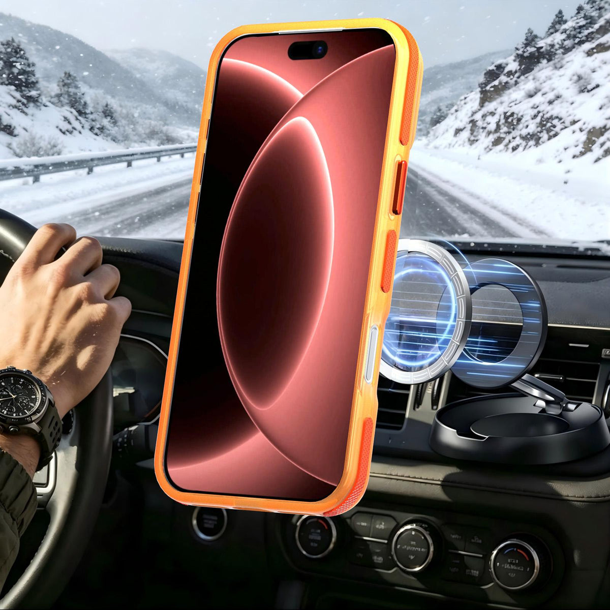 For iPhone 17 Pro Max Two-tone Contrast Magnetic Phone Case - Orange - EDA009934503A