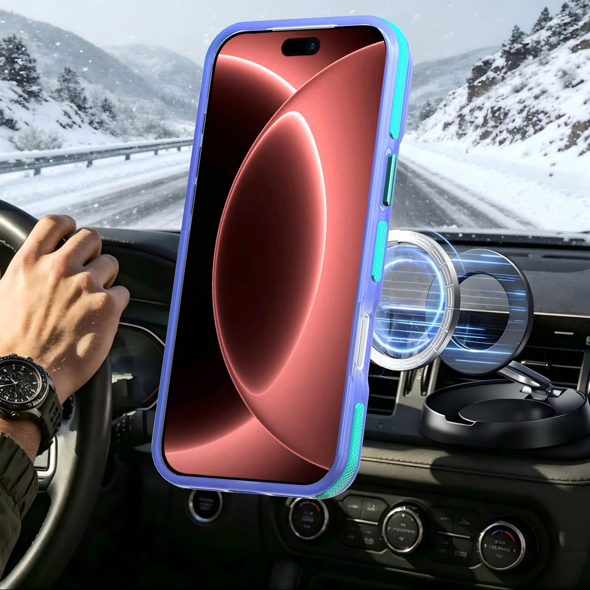For iPhone 17 Pro Max Two-tone Contrast Magnetic Phone Case - Blue - EDA009934503C