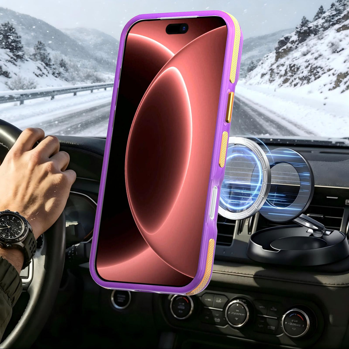 For iPhone 17 Pro Max Two-tone Contrast Magnetic Phone Case - Purple - EDA009934503E