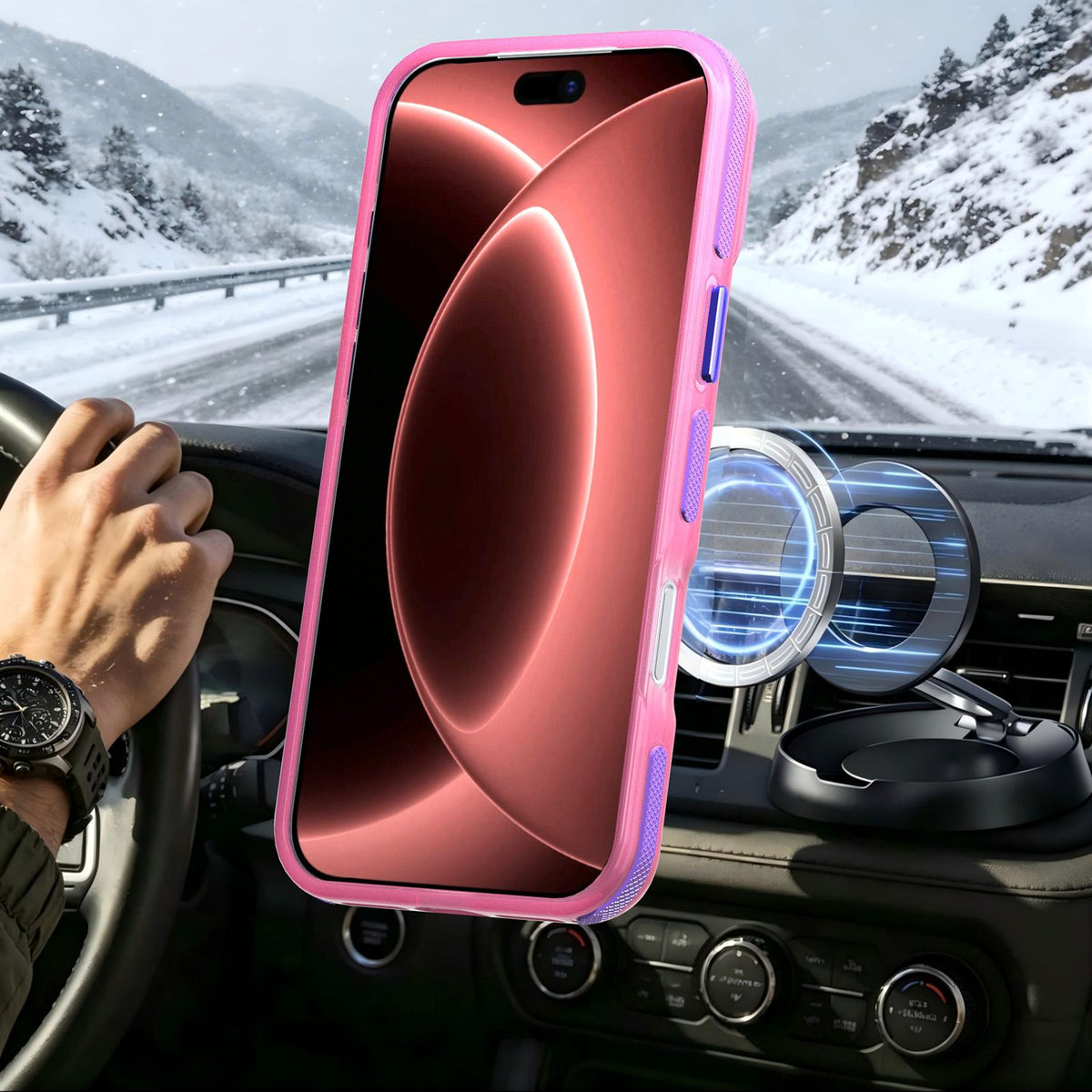 For iPhone 17 Pro Two-tone Contrast Magnetic Phone Case - Pink - EDA009934504B