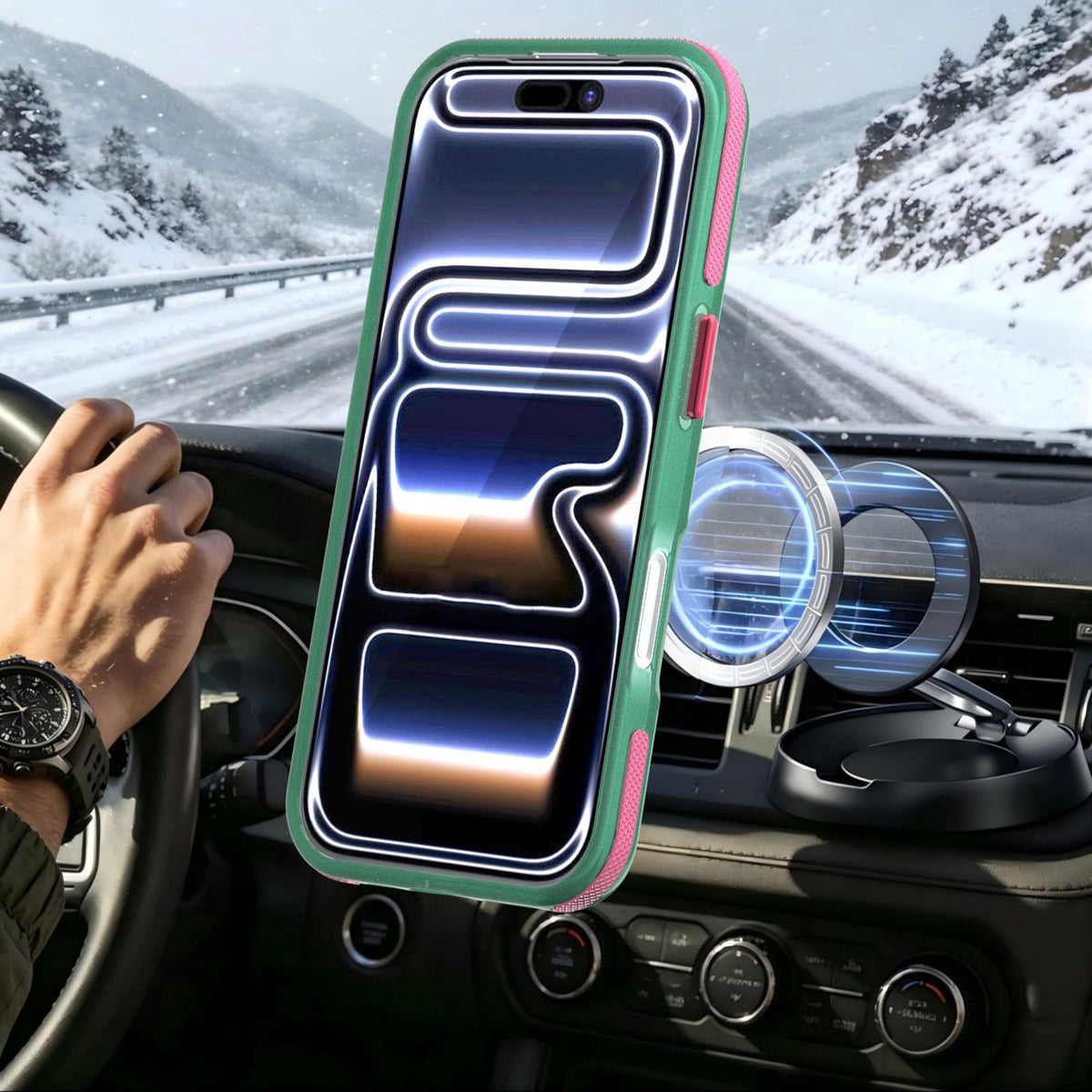 For iPhone 17 Two-tone Contrast Magnetic Phone Case - Green - EDA009934505D