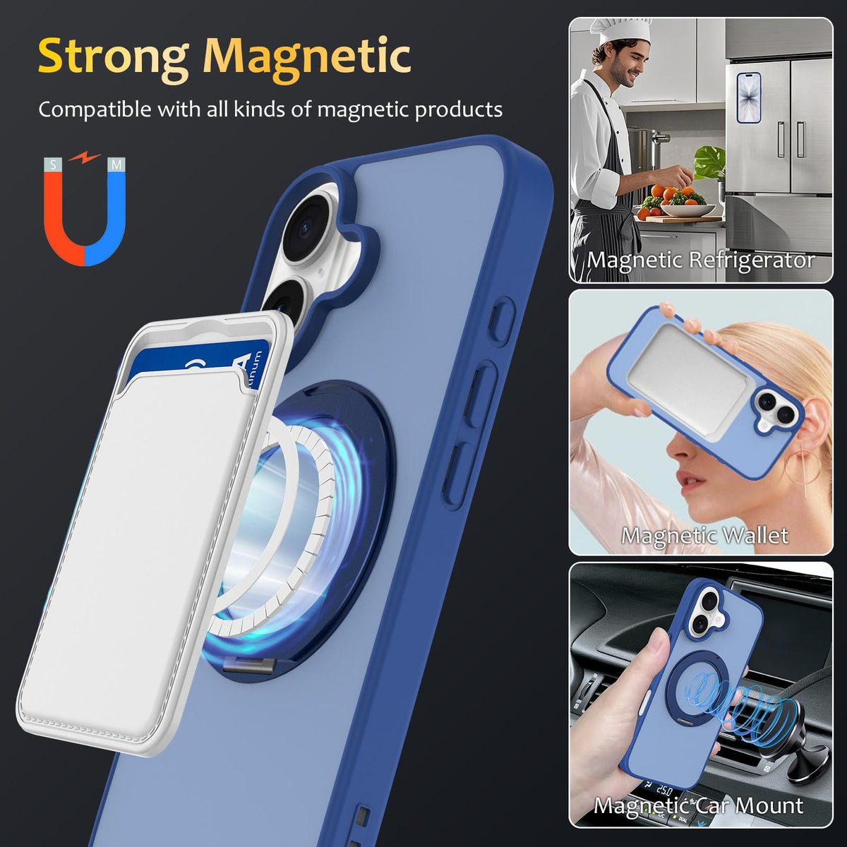 For iPhone 17 Skin Feel Revolving Kickstand Magnetic Phone Case - Blue - EDA009937104A