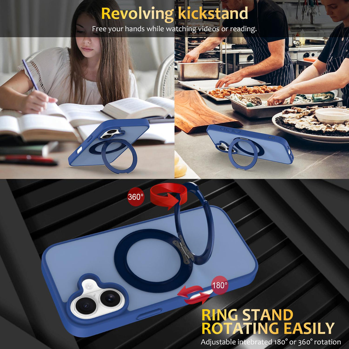For iPhone 17 Skin Feel Revolving Kickstand Magnetic Phone Case - Blue - EDA009937104A