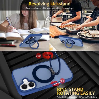 For iPhone 17 Skin Feel Revolving Kickstand Magnetic Phone Case - Blue - EDA009937104A