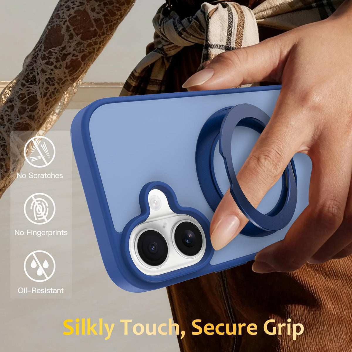 For iPhone 17 Skin Feel Revolving Kickstand Magnetic Phone Case - Blue - EDA009937104A