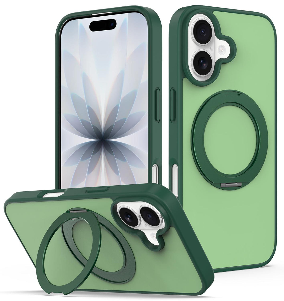 For iPhone 17 Skin Feel Revolving Kickstand Magnetic Phone Case - Green - EDA009937104B