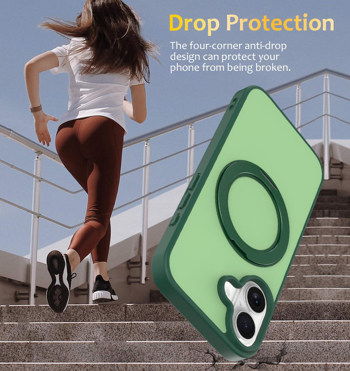 For iPhone 17 Skin Feel Revolving Kickstand Magnetic Phone Case - Green - EDA009937104B