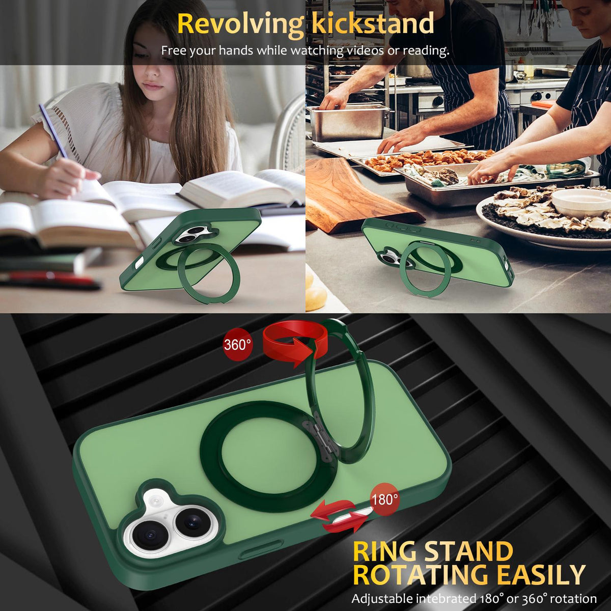 For iPhone 17 Skin Feel Revolving Kickstand Magnetic Phone Case - Green - EDA009937104B