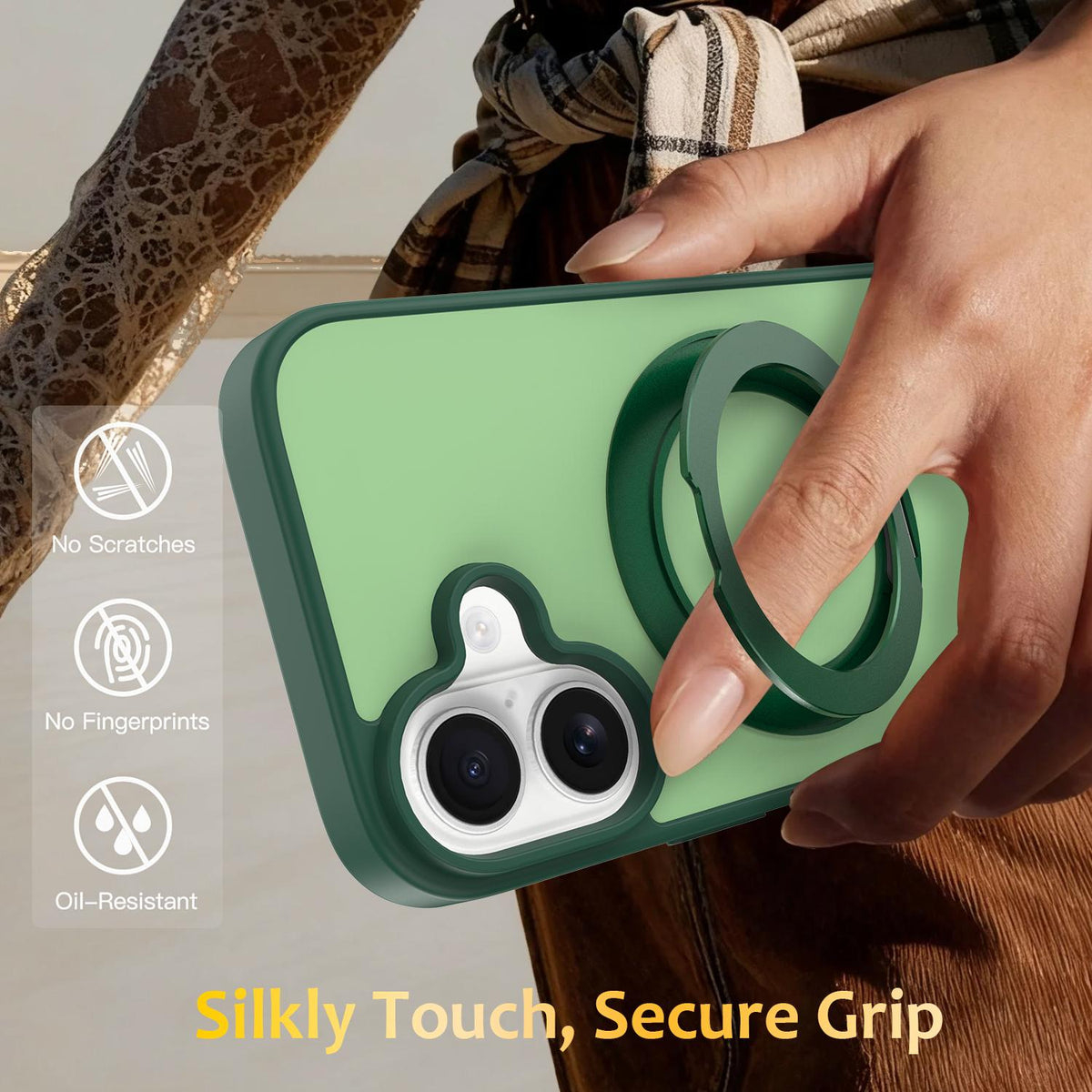 For iPhone 17 Skin Feel Revolving Kickstand Magnetic Phone Case - Green - EDA009937104B