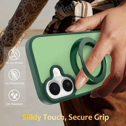 For iPhone 17 Skin Feel Revolving Kickstand Magnetic Phone Case - Green - EDA009937104B
