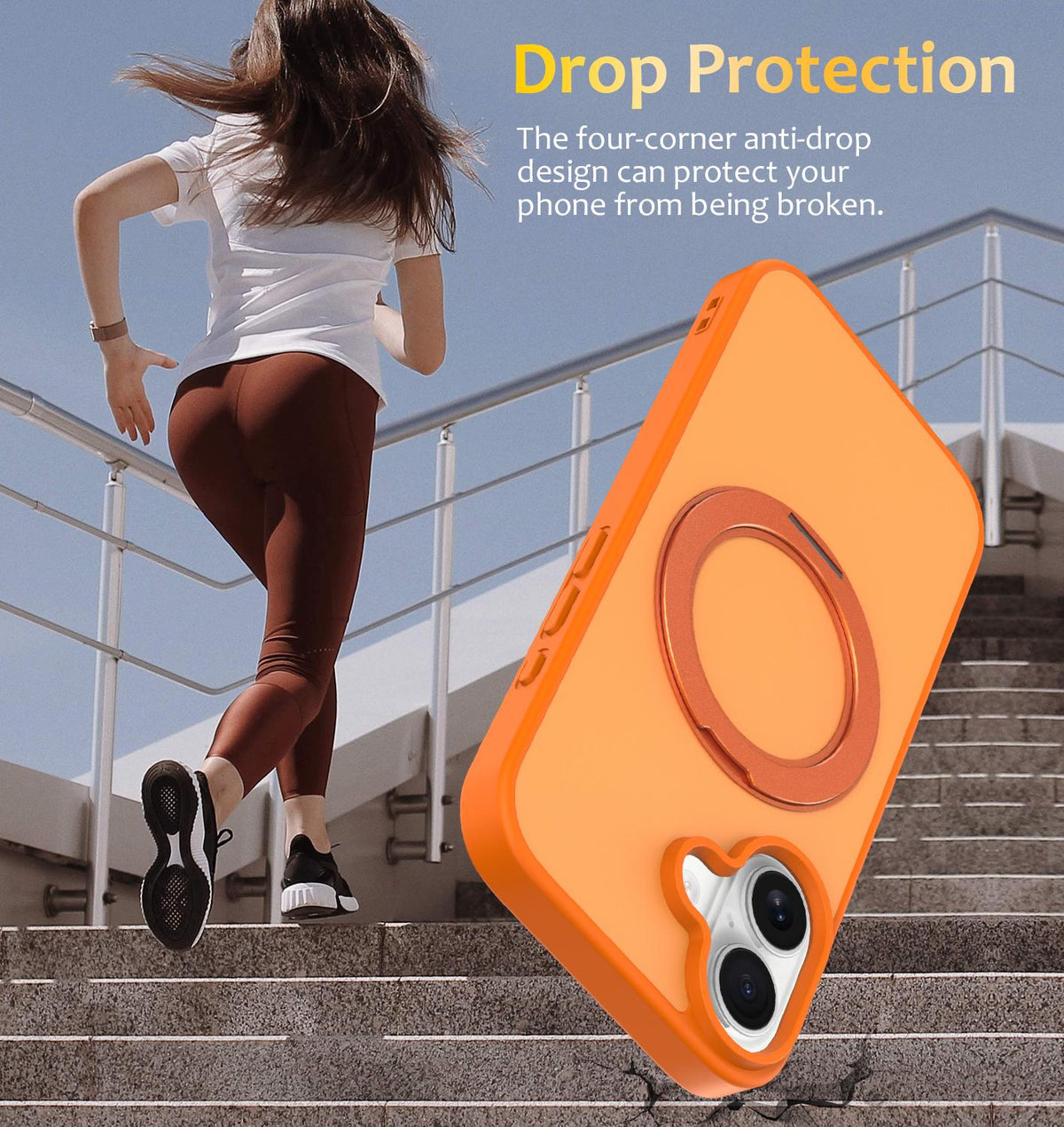 For iPhone 17 Skin Feel Revolving Kickstand Magnetic Phone Case - Orange - EDA009937104C