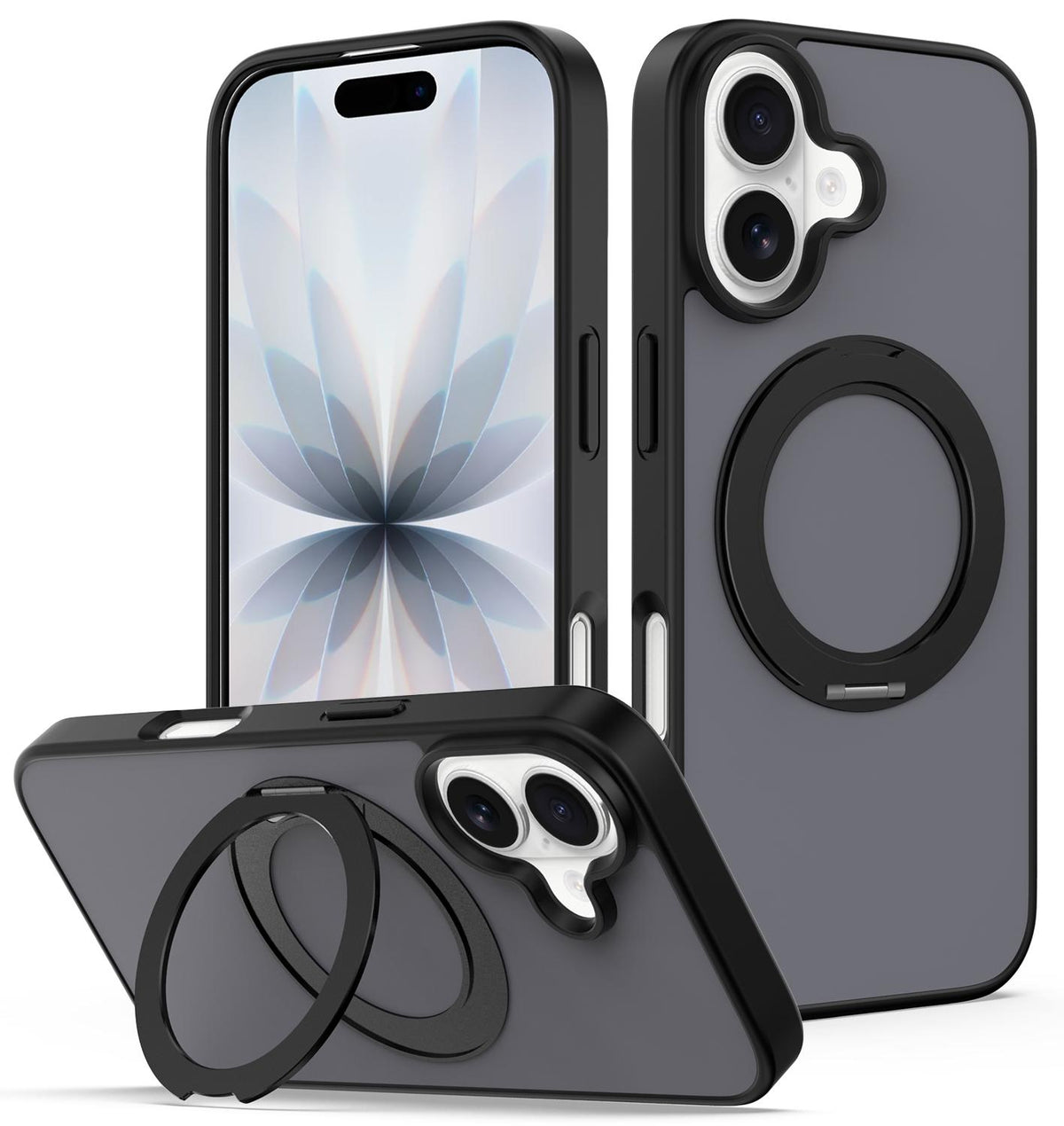 For iPhone 17 Skin Feel Revolving Kickstand Magnetic Phone Case - Black - EDA009937104D