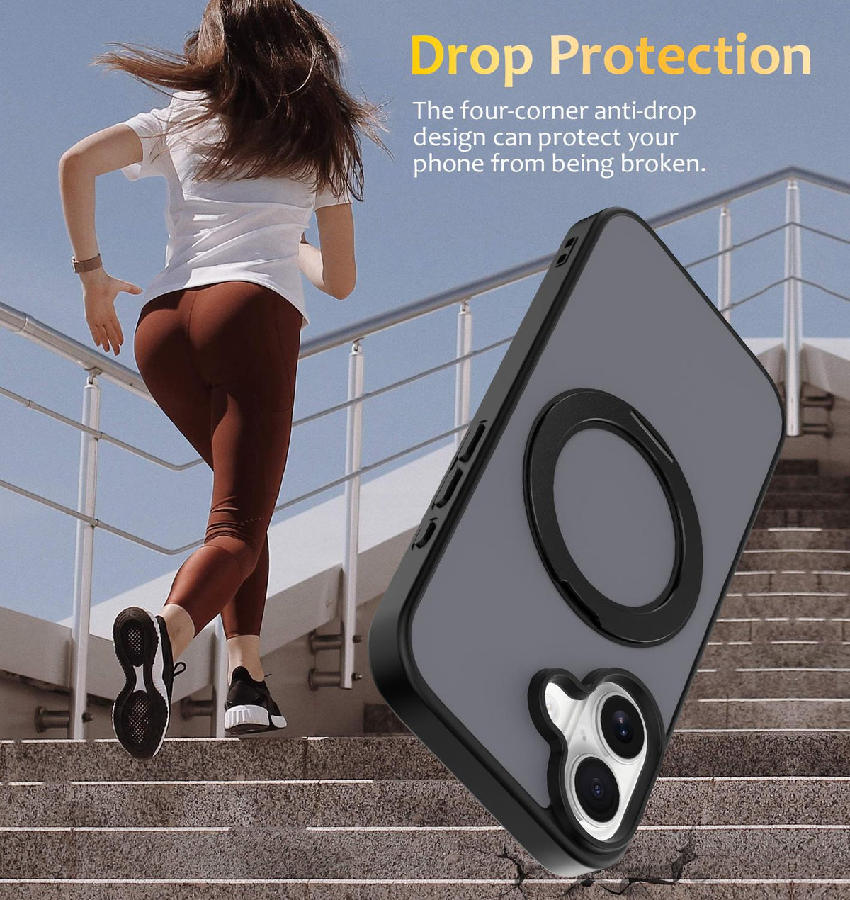 For iPhone 17 Skin Feel Revolving Kickstand Magnetic Phone Case - Black - EDA009937104D