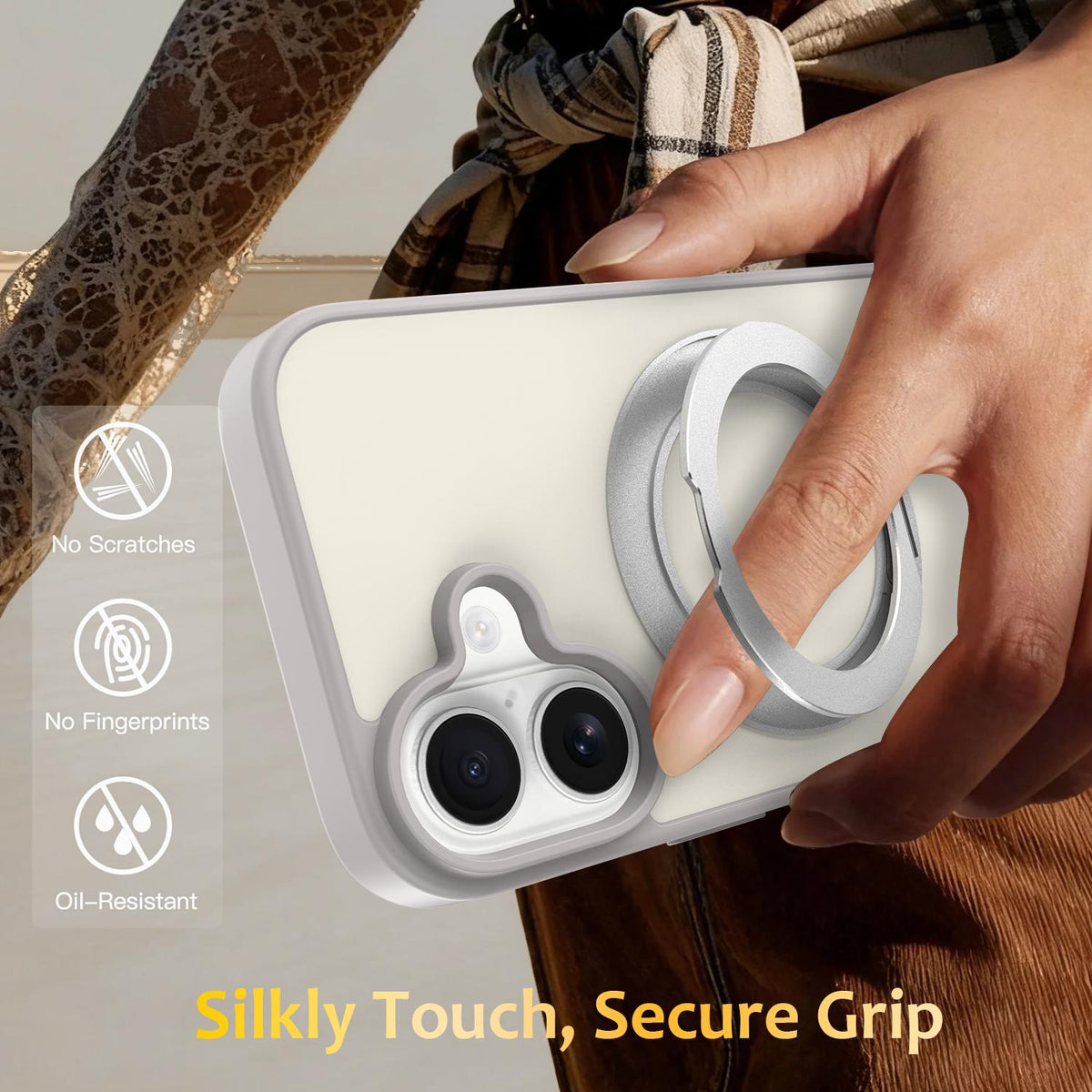 For iPhone 17 Skin Feel Revolving Kickstand Magnetic Phone Case - Grey - EDA009937104E