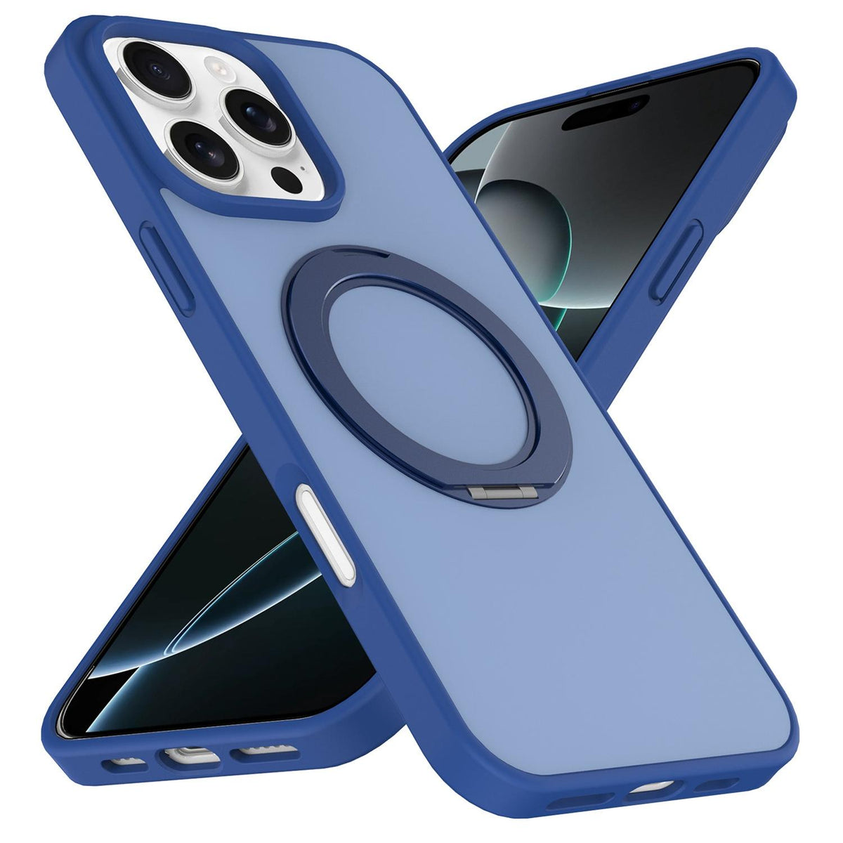 For iPhone 15 Pro Max Skin Feel Revolving Kickstand Magnetic Phone Case - Blue - EDA009937110A