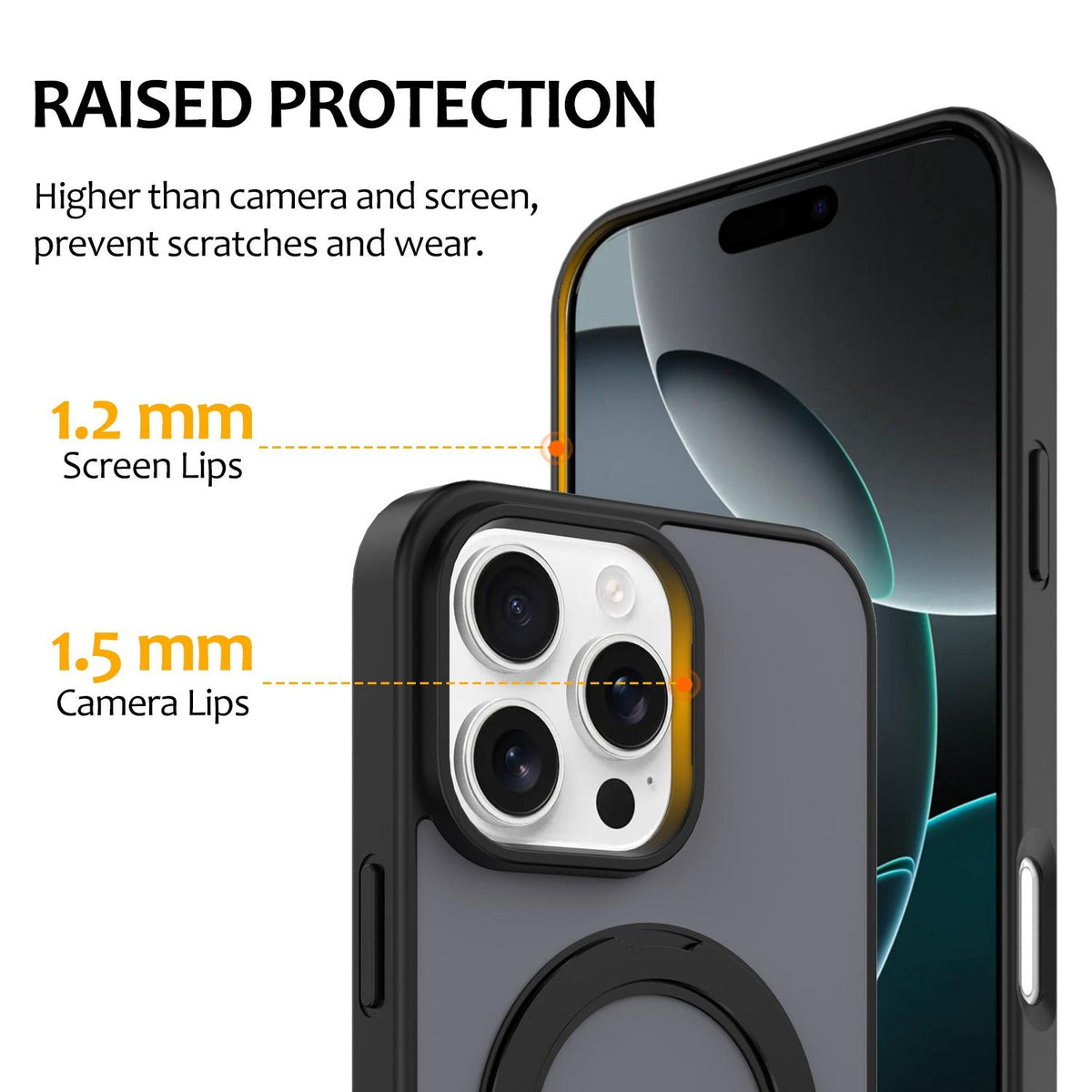 For iPhone 15 Pro Max Skin Feel Revolving Kickstand Magnetic Phone Case - Black - EDA009937110D