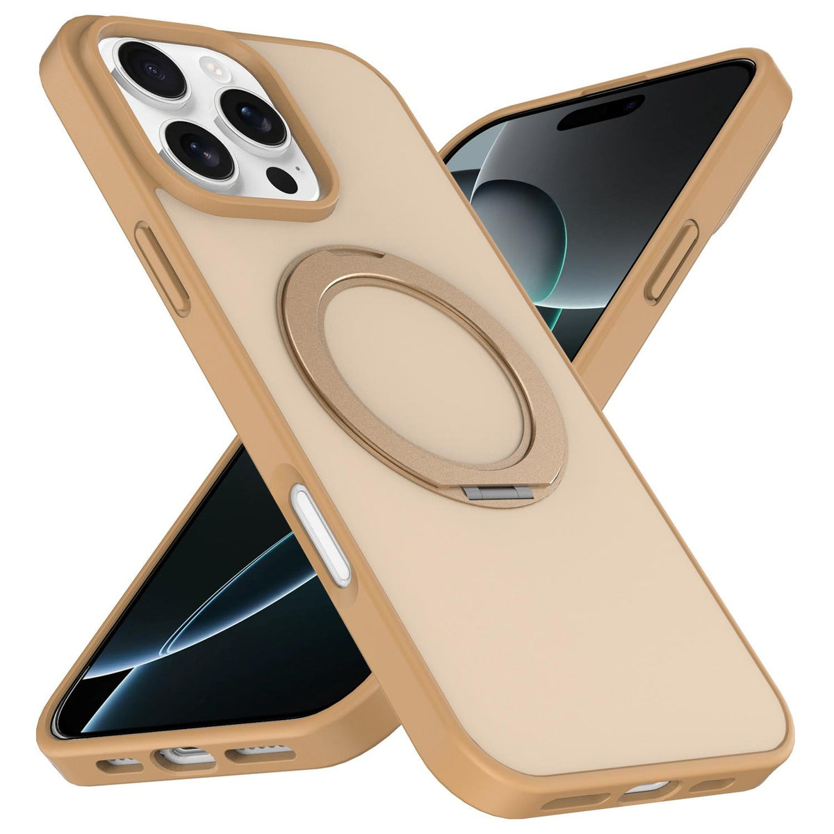 For iPhone 15 Pro Max Skin Feel Revolving Kickstand Magnetic Phone Case - Gold - EDA009937110F