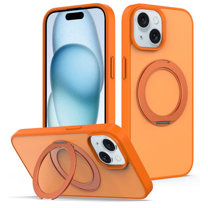 For iPhone 14 / 13 Skin Feel Revolving Kickstand Magnetic Phone Case(Orange)