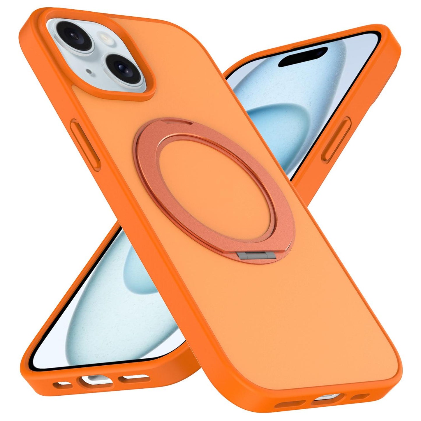 For iPhone 14 / 13 Skin Feel Revolving Kickstand Magnetic Phone Case(Orange)