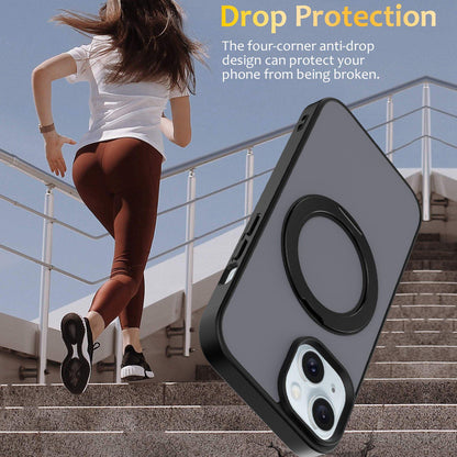 For iPhone 14 / 13 Skin Feel Revolving Kickstand Magnetic Phone Case(Black)