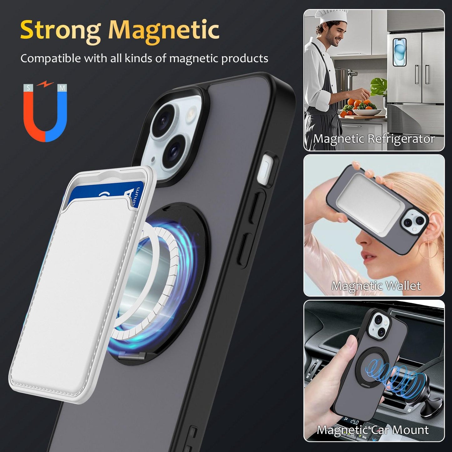 For iPhone 14 / 13 Skin Feel Revolving Kickstand Magnetic Phone Case(Black)