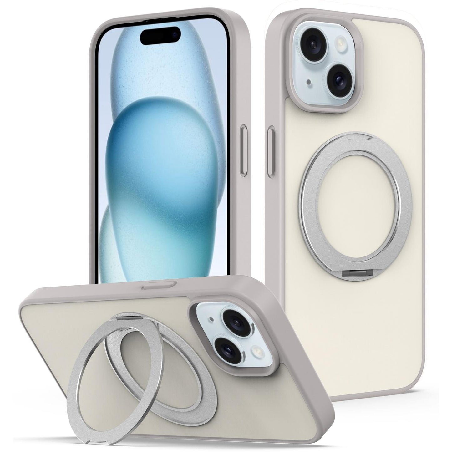For iPhone 14 / 13 Skin Feel Revolving Kickstand Magnetic Phone Case(Grey)