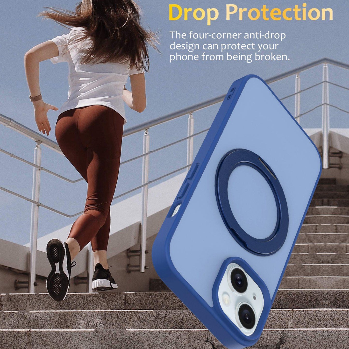 For iPhone 15 Skin Feel Revolving Kickstand Magnetic Phone Case(Blue)