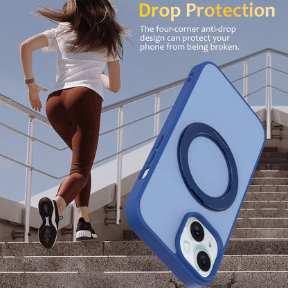 For iPhone 15 Skin Feel Revolving Kickstand Magnetic Phone Case(Blue)