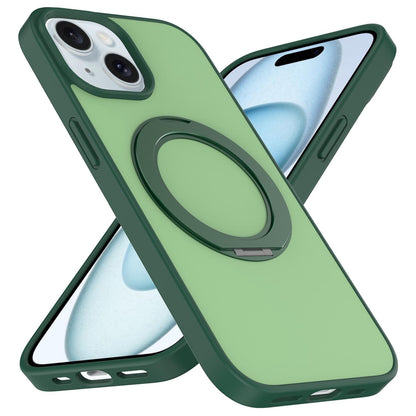 For iPhone 15 Skin Feel Revolving Kickstand Magnetic Phone Case(Green)