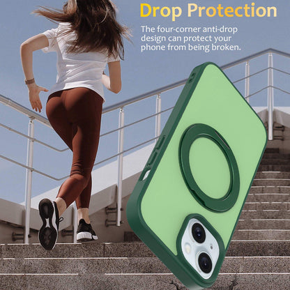 For iPhone 15 Skin Feel Revolving Kickstand Magnetic Phone Case(Green)