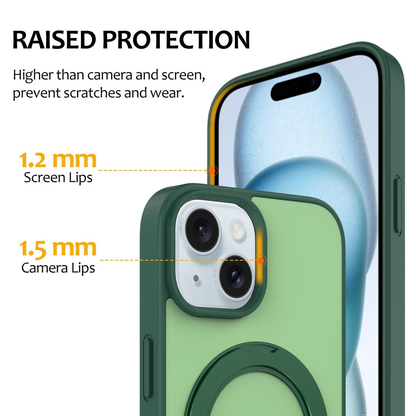 For iPhone 15 Skin Feel Revolving Kickstand Magnetic Phone Case(Green)