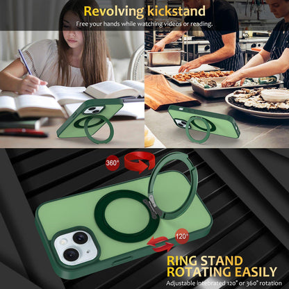 For iPhone 15 Skin Feel Revolving Kickstand Magnetic Phone Case(Green)