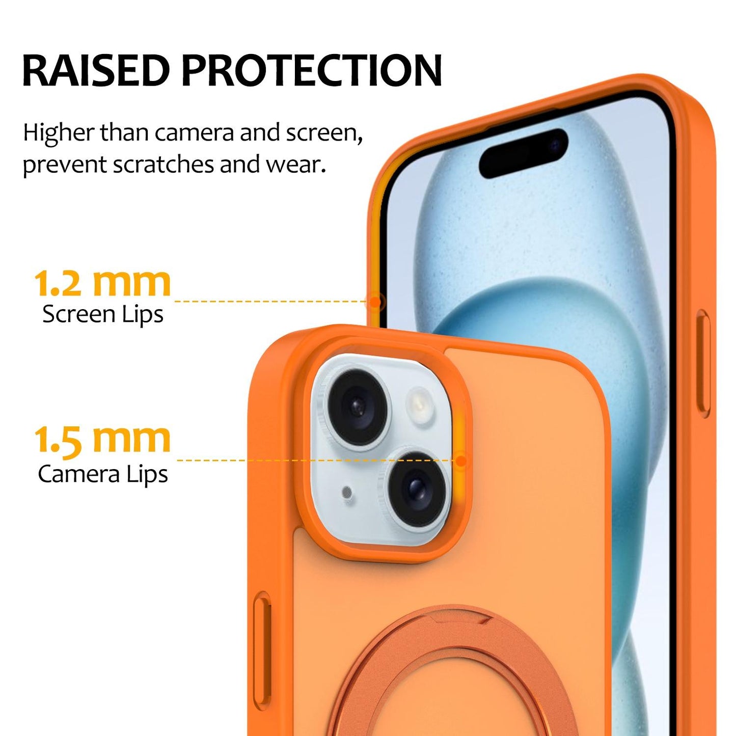 For iPhone 15 Skin Feel Revolving Kickstand Magnetic Phone Case(Orange)