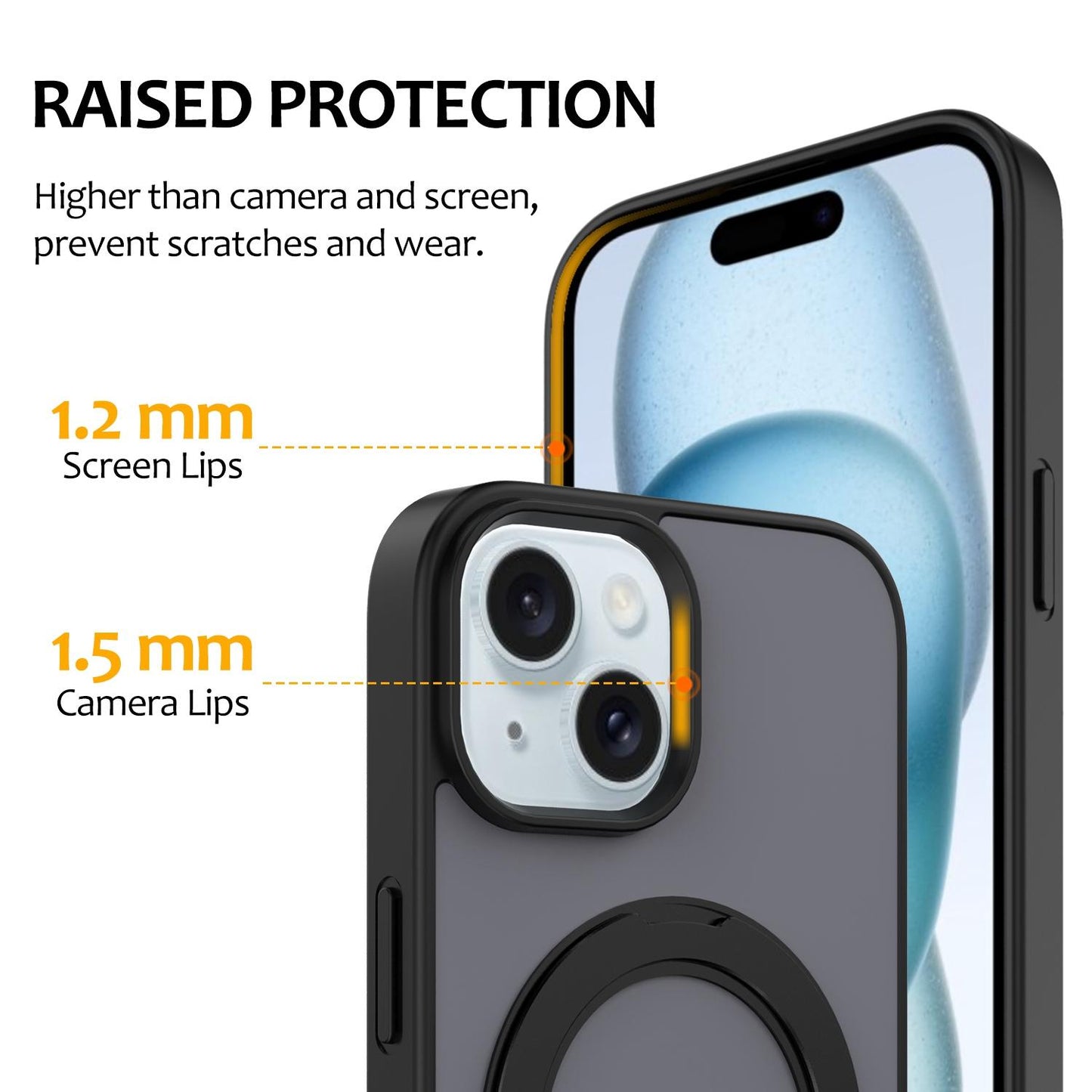 For iPhone 15 Skin Feel Revolving Kickstand Magnetic Phone Case(Black)