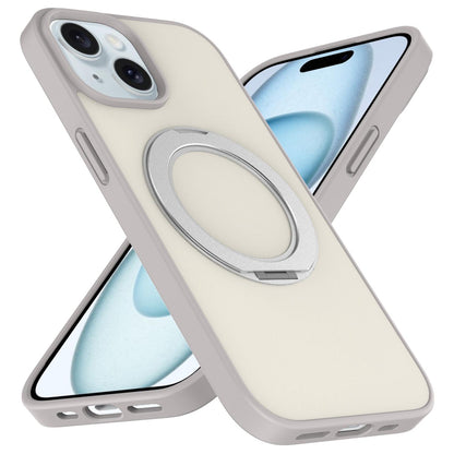 For iPhone 15 Skin Feel Revolving Kickstand Magnetic Phone Case(Grey)