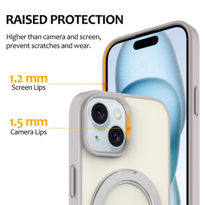 For iPhone 15 Skin Feel Revolving Kickstand Magnetic Phone Case(Grey)