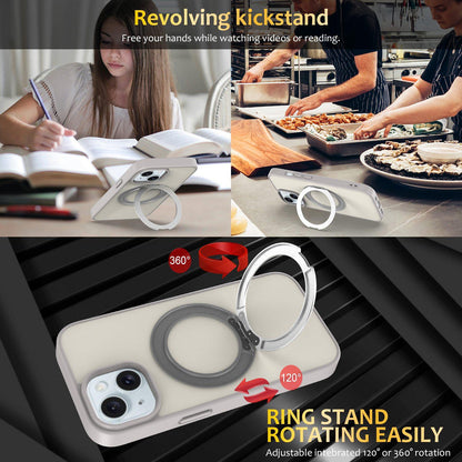 For iPhone 15 Skin Feel Revolving Kickstand Magnetic Phone Case(Grey)