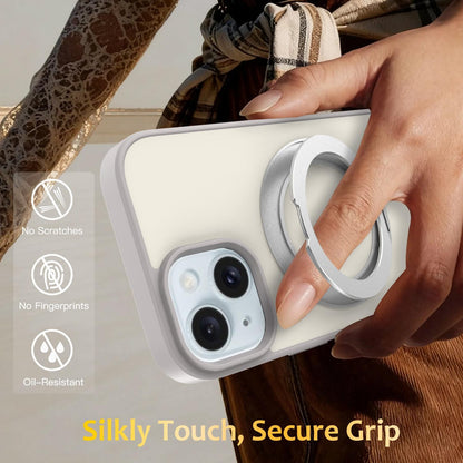 For iPhone 15 Skin Feel Revolving Kickstand Magnetic Phone Case(Grey)