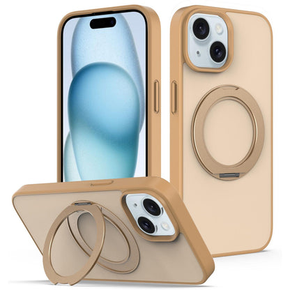 For iPhone 15 Skin Feel Revolving Kickstand Magnetic Phone Case(Gold)