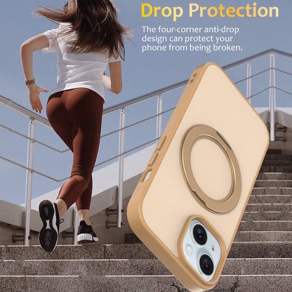 For iPhone 15 Skin Feel Revolving Kickstand Magnetic Phone Case(Gold)